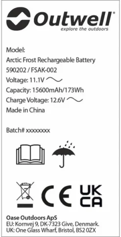 Outwell Oplaadbare Accu Voor Arctic Frost Koelboxen -Kampeerclub 1069 1900 accu 4